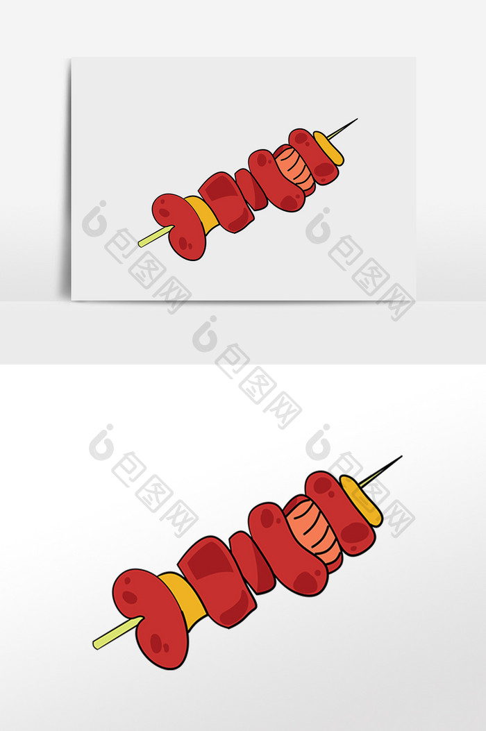 手绘美味美食卤串插画元素