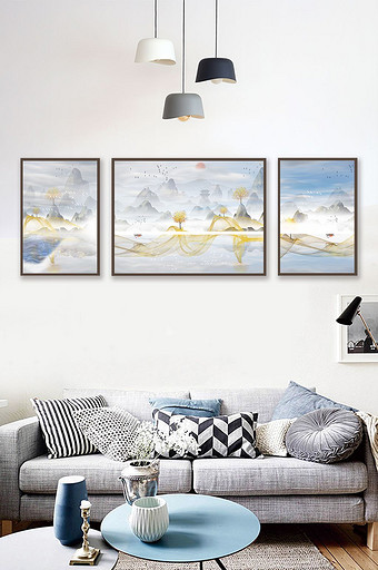 江畔归舟客厅抽象现代大气沙发背景墙装饰画图片