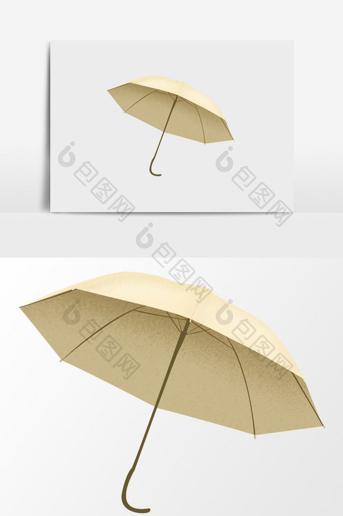 手绘撑开的雨伞插画元素