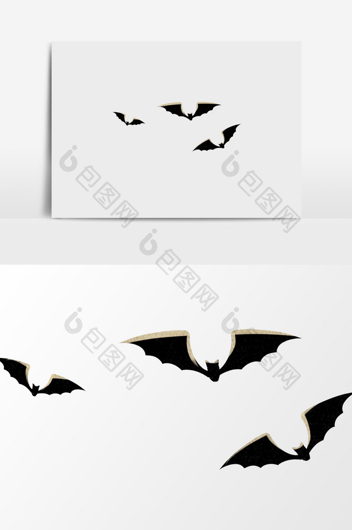 手绘卡通三只蝙蝠插画元素