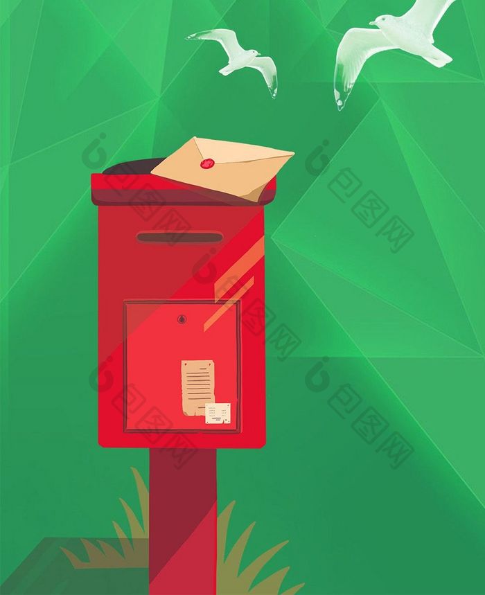 世界邮政日绿色邮筒绿色背景微信配图
