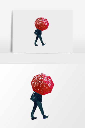 手绘打伞的人插画元素图片