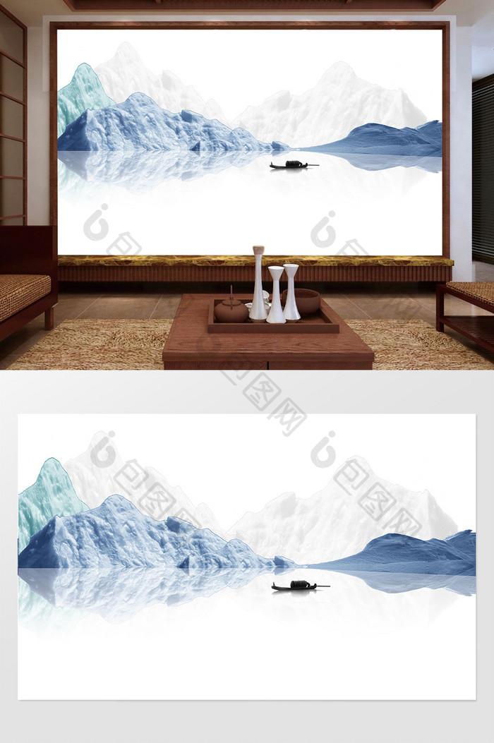 新中式水墨国画抽象山水背景墙九州天地