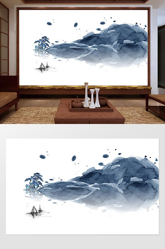 新中式水墨国画抽象山水背景墙艺术风情图片
