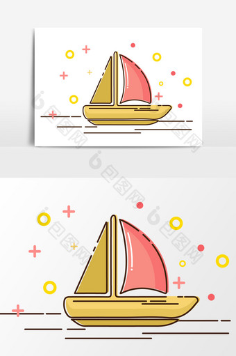 卡通手绘帆船设计元素图片