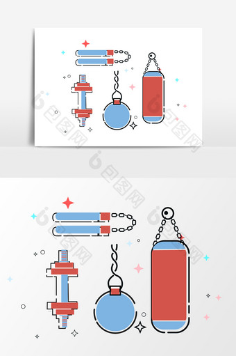 手绘卡通健身器材设计元素图片