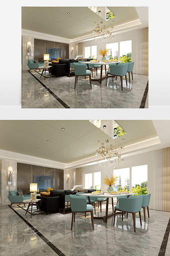 现代简约风格客厅餐厅组合空间效果图图片