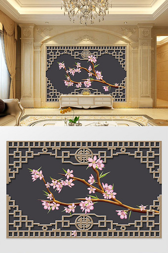 新中式传统窗户金属浮雕铁艺装饰背景墙图片