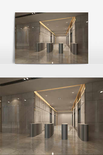 现代风格电梯间入口设计模型图片