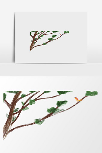手绘树枝一角插画元素图片