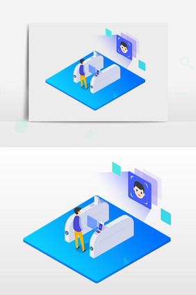 2.5D手绘卡通科技人脸识别元素