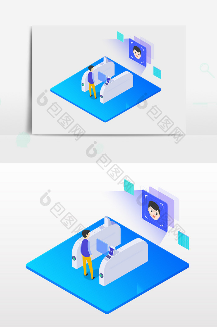 2.5D手绘卡通科技人脸识别元素