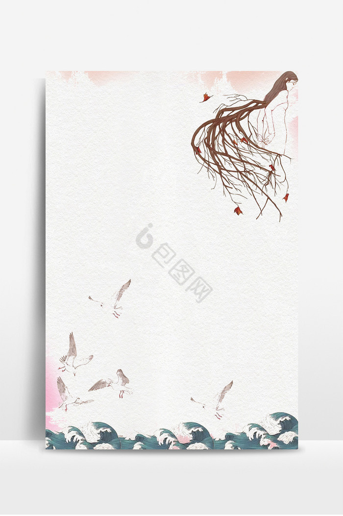 树枝翅膀海浪海鸥图片
