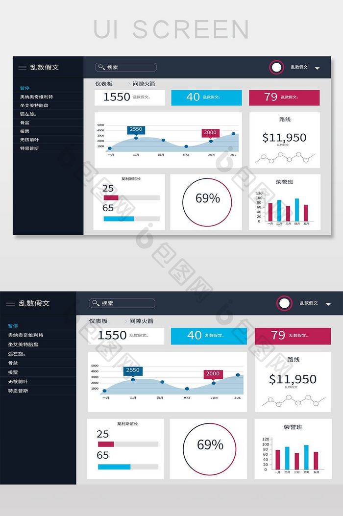 后台商务系统数据界面AI矢量网页