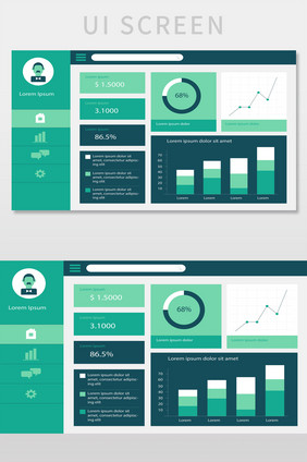 蓝绿色后台系统数据界面AI矢量网页