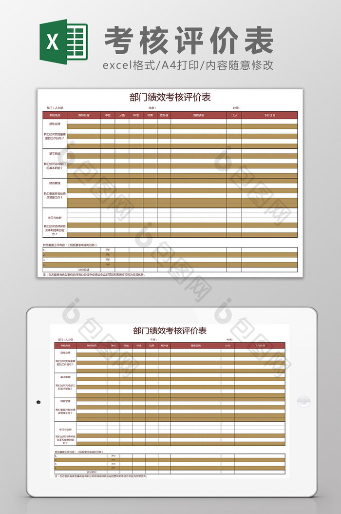 部门绩效考核评价表Excel模板