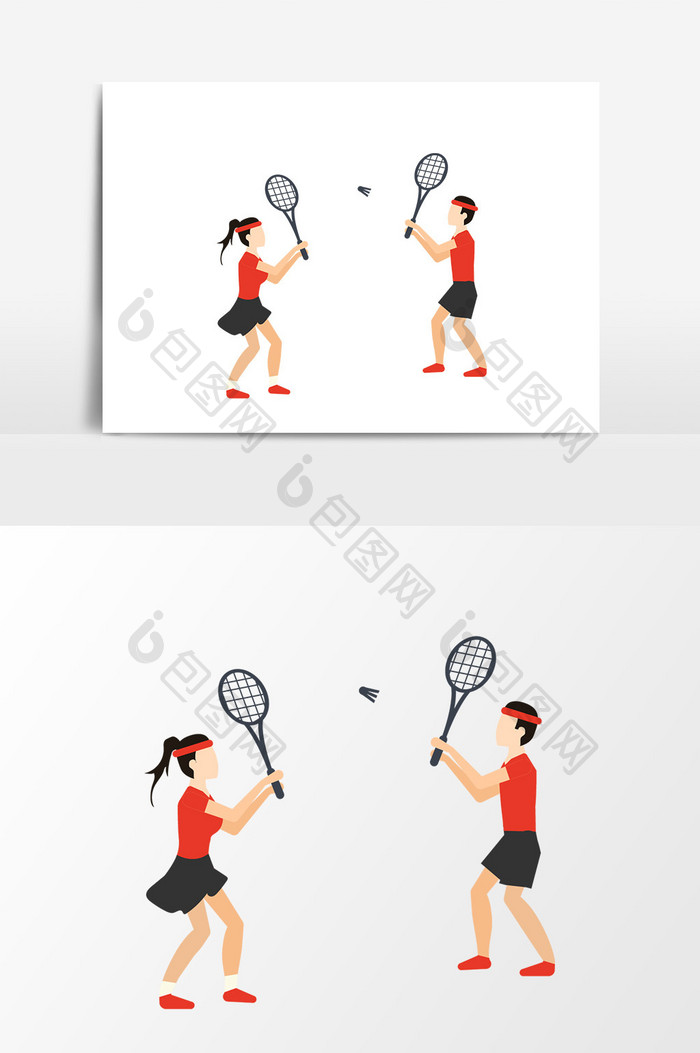 卡通男女双打羽毛球矢量元素
