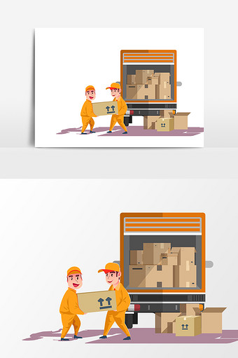 卡通人物搬运货物矢量元素