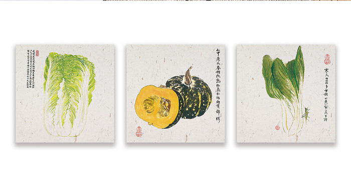 新中式水墨民族风手绘蔬菜餐厅装饰画