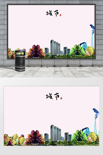 现代简约素描油画淮安市城市剪影背景墙图片