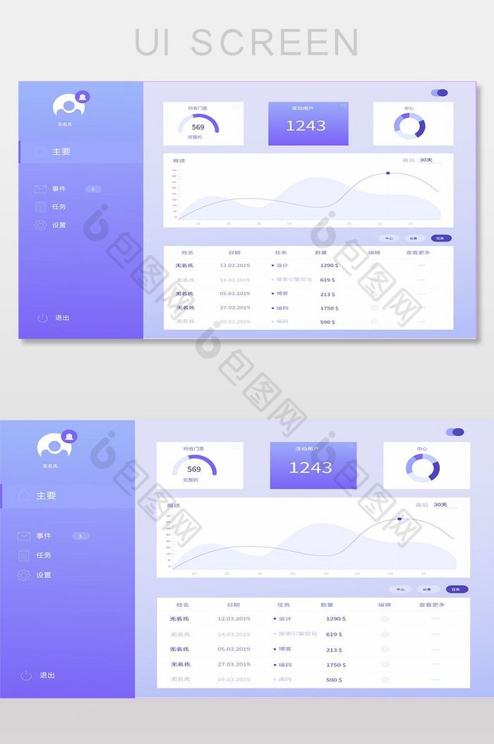 蓝紫渐变商务后台系统数据网页界面