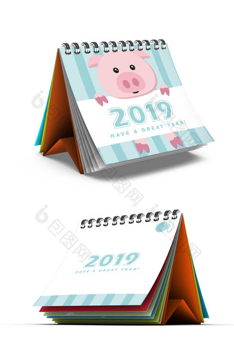 简洁时尚卡通2019年猪年台历设计图片