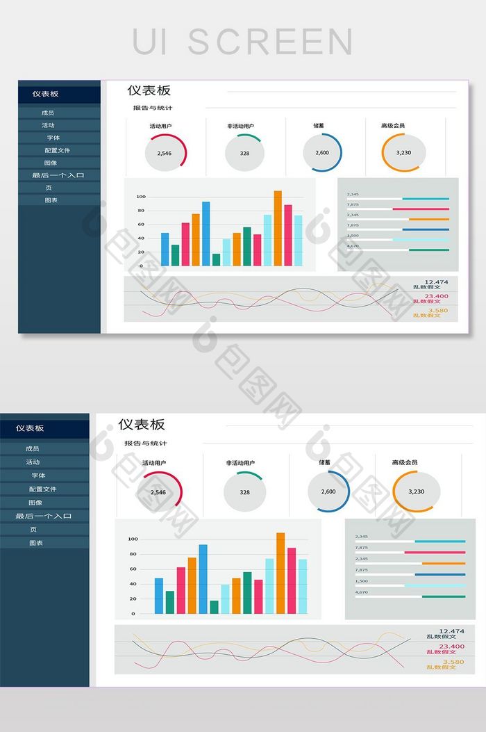 后台系统数据矢量图表网页界面