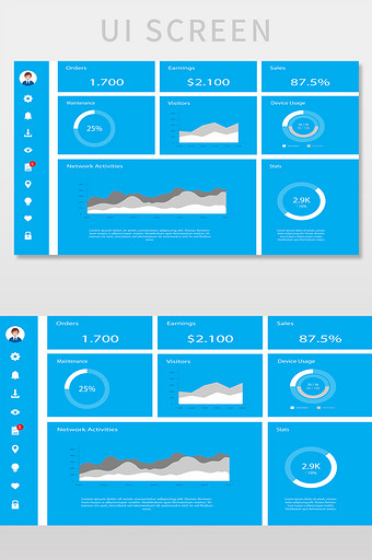 天蓝色后台系统数据矢量网页界面图片