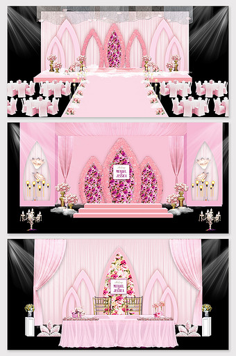 现代简约粉色唯美欧式教堂婚礼设计效果图图片