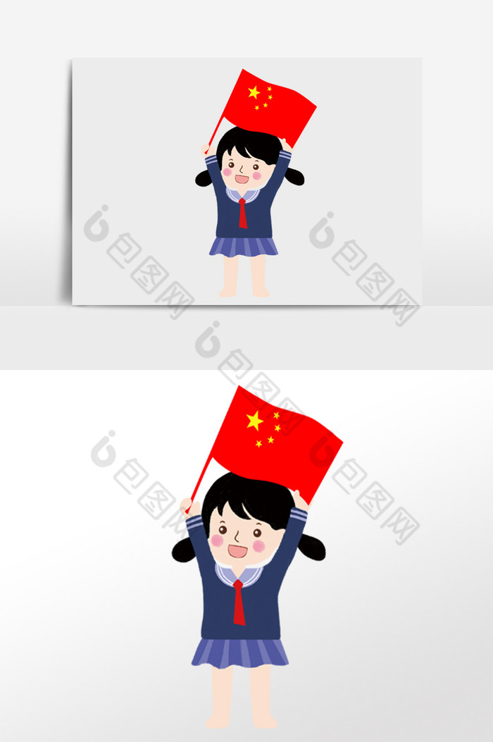 国庆节学生手举国旗插画人物图片