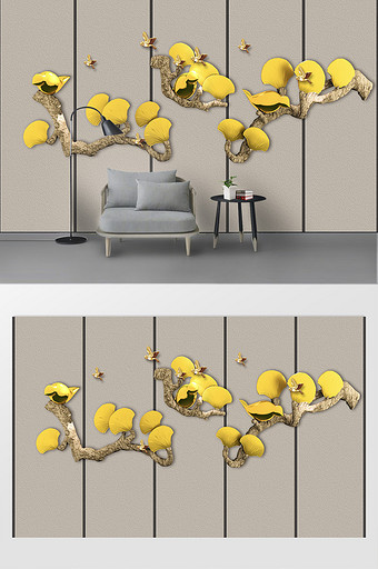 金色浮雕树枝时尚电视背景墙图片