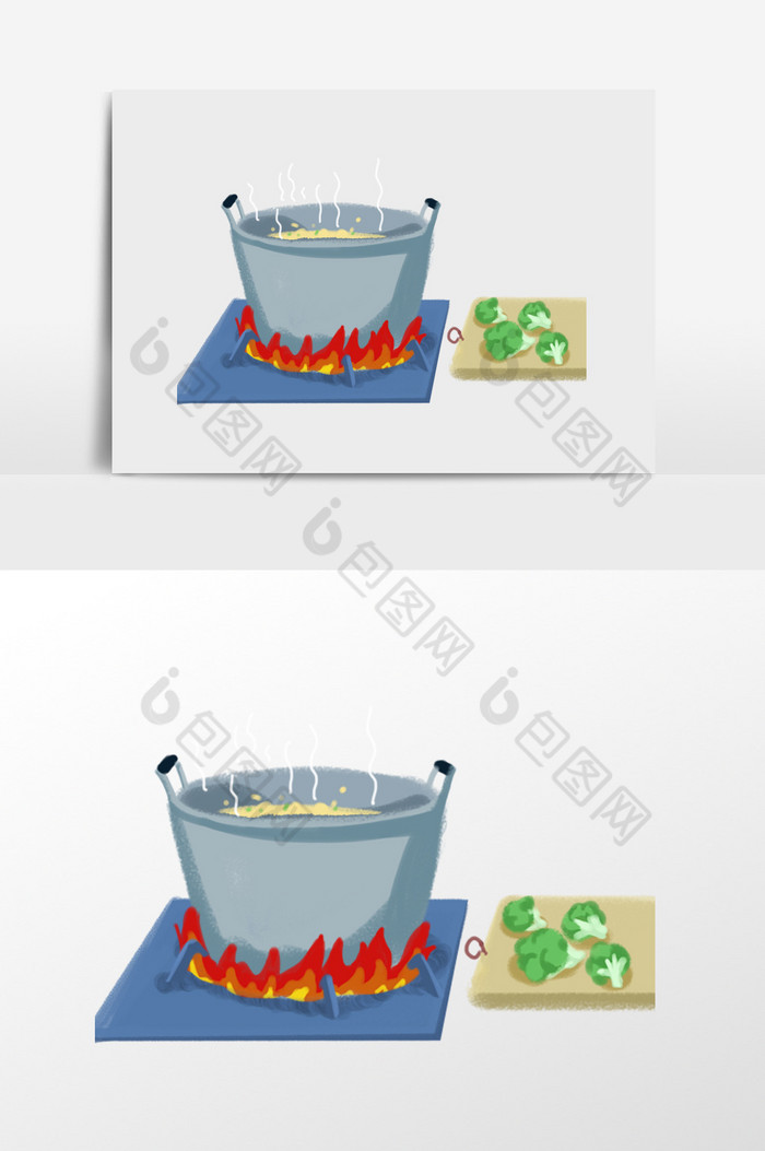 煮饭锅和案板生菜插画图片图片