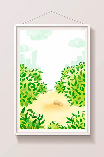 手绘茶叶树林插画背景图片