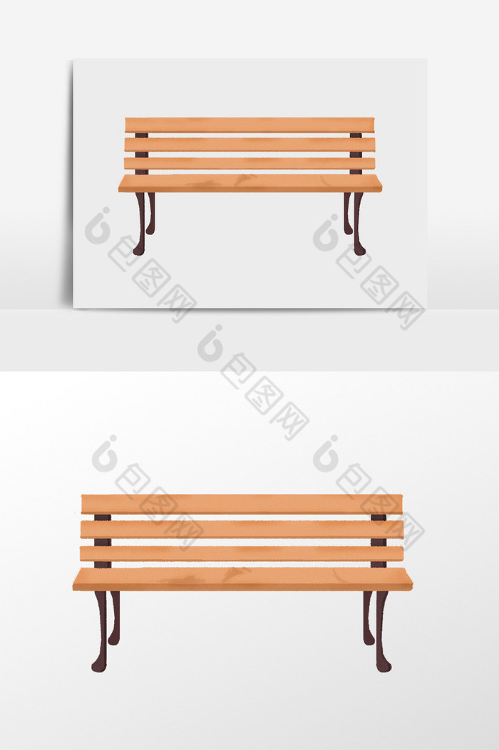 手绘公园长椅插画元素