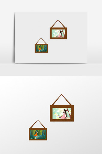 手绘挂起来的相框插画元素图片