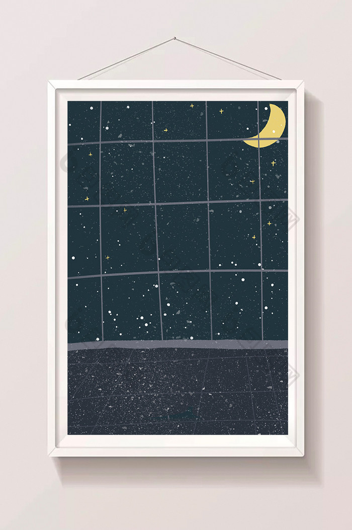 夜晚的窗边插画图片