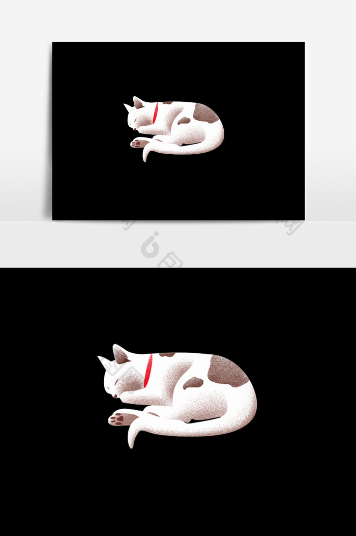 手绘睡觉的棕白色猫咪插画元素