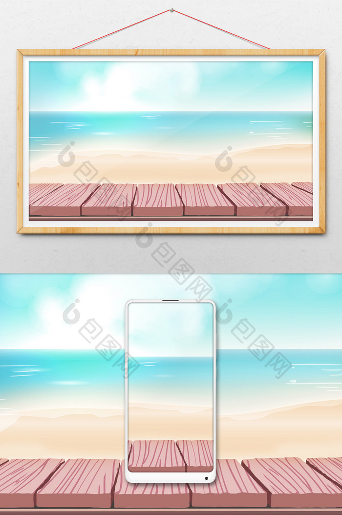 阳光明媚的海边插画背景