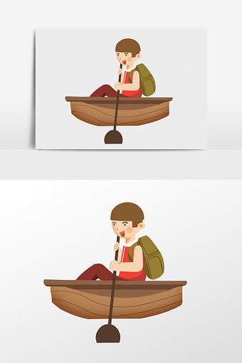 手绘划船旅行的男孩插画元素图片
