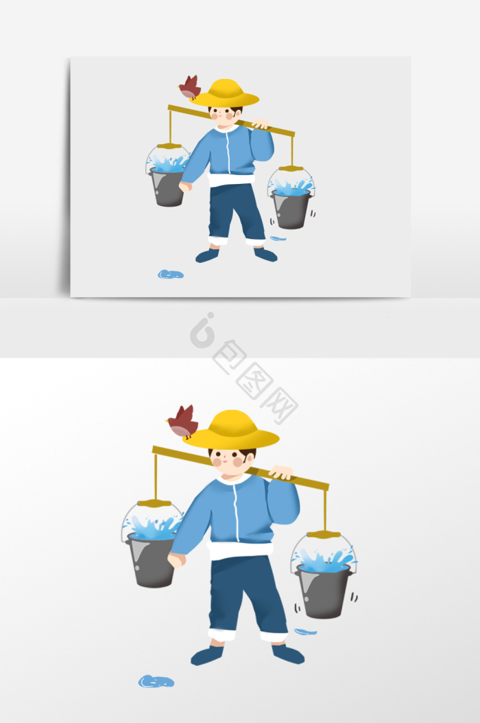 挑水的人插画
