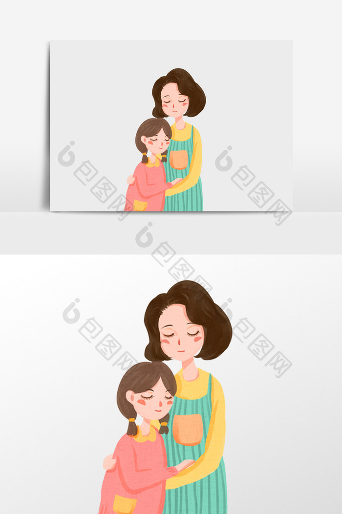 手绘拥抱的母女插画元素