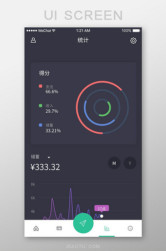 炫酷黑色扁平在线钱包统计图UI设计图片