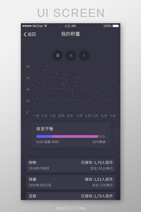 炫酷黑色扁平在线钱包我的积蓄统计UI界面