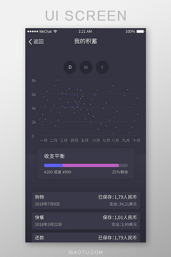 炫酷黑色扁平在线钱包我的积蓄统计UI界面图片