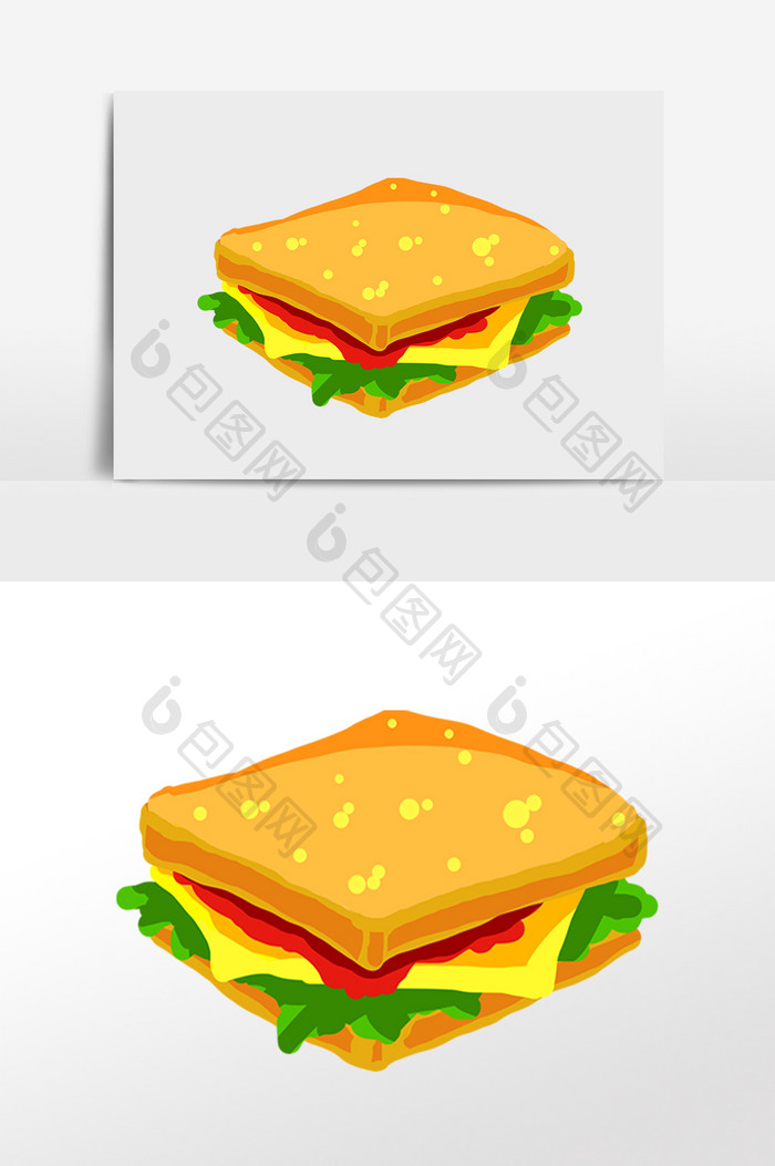 手绘快餐三明治美食插画元素