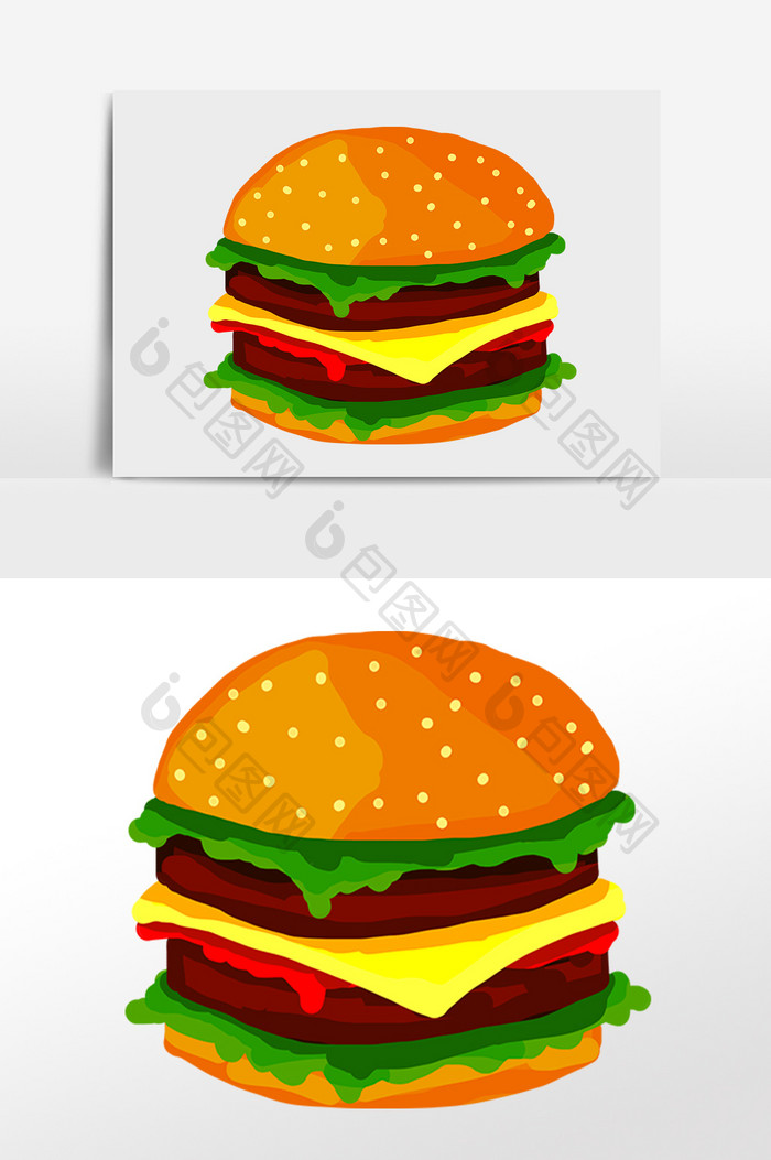 手绘快餐汉堡美食插画元素