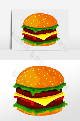 手绘快餐汉堡美食插画元素图片