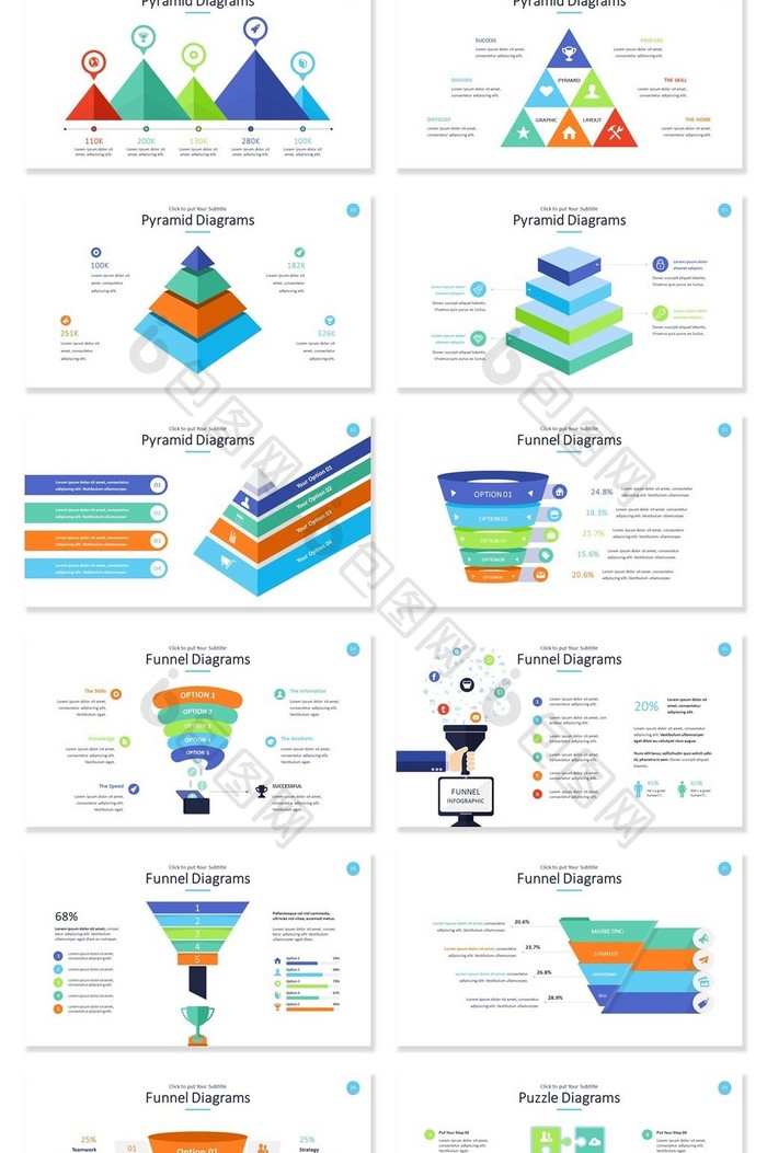40页齿轮漏斗金字塔信息可视化PPT图表