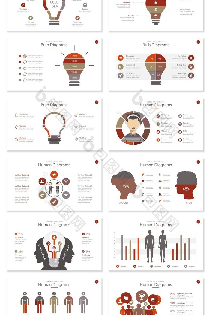 40页灯泡图人物图信息可视化PPT图表