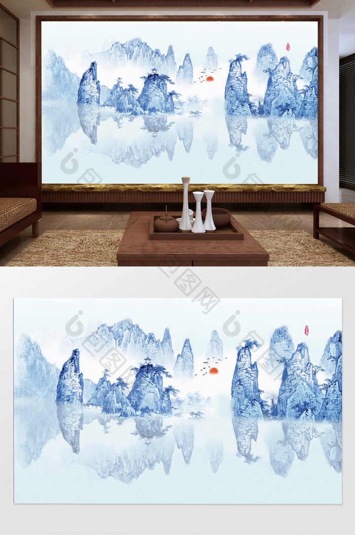 飞鹤仙鹤山水装饰画图片